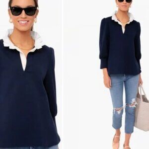 Pomander Place xl by Tuckernuck Charlotte Terry Shirt Dress Navy Ruffle Collar